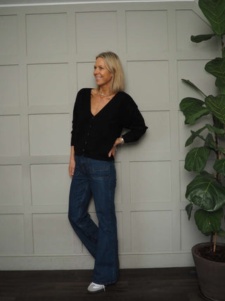 Oslo Cashmere Mix, V-Neck Cardigan - Black, Ivory and Navy Blue