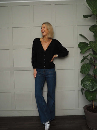 Oslo Cashmere Mix, V-Neck Cardigan - Black, Ivory and Navy Blue