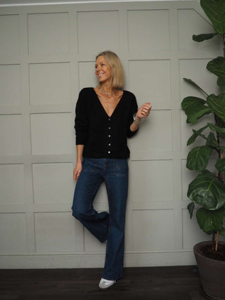 Oslo Cashmere Mix, V-Neck Cardigan - Black, Ivory and Navy Blue