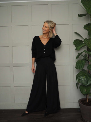 Oslo Cashmere Mix, V-Neck Cardigan - Black, Ivory and Navy Blue