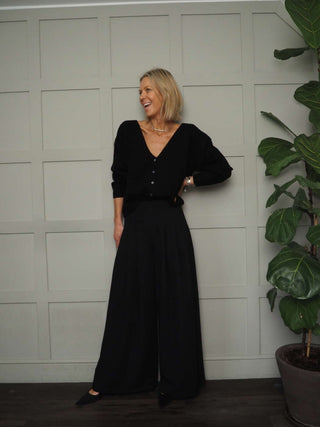 Oslo Cashmere Mix, V-Neck Cardigan - Black, Ivory and Navy Blue