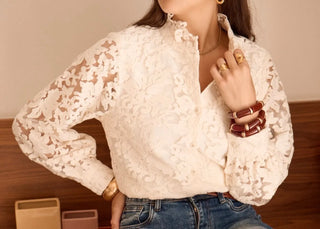 Sasha Blouse with Ruffle Collar  - Ecru