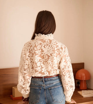 Sasha Blouse with Ruffle Collar  - Ecru