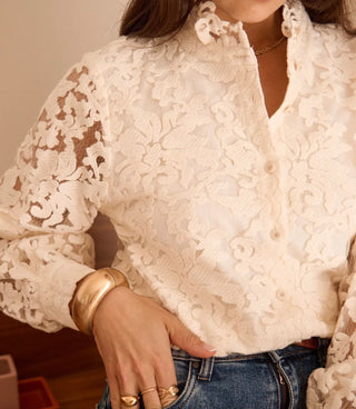 Sasha Blouse with Ruffle Collar  - Ecru