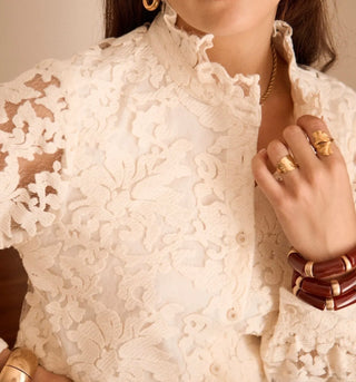 Sasha Blouse with Ruffle Collar  - Ecru