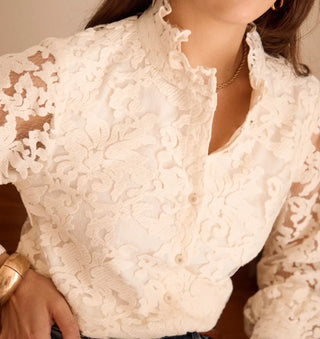 Sasha Blouse with Ruffle Collar  - Ecru