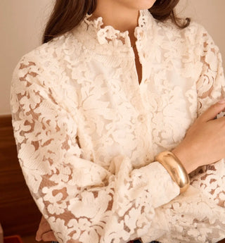 Sasha Blouse with Ruffle Collar  - Ecru