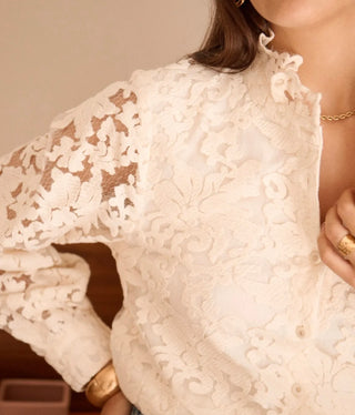 Sasha Blouse with Ruffle Collar  - Ecru