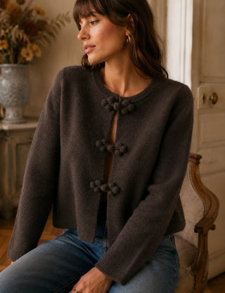 Christie Cardigan - Chocolate, Cream, Navy Blue