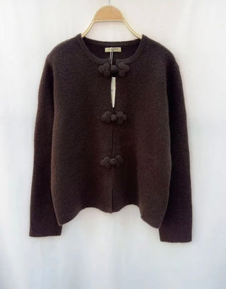 Christie Cardigan - Chocolate, Cream, Navy Blue