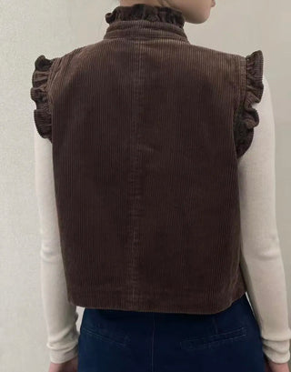 Clem Corduroy Waistcoat with Frill Details - Chocolate