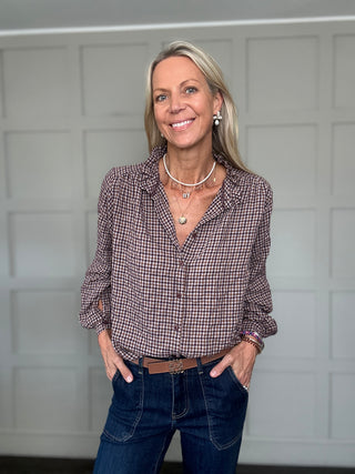 Harrogate Checked Blouse with Ruffle Collar - 5 Colourways