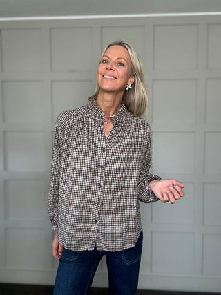 Harrogate Checked Blouse with Ruffle Collar - 5 Colourways