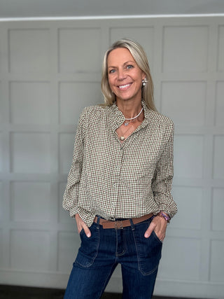 Harrogate Checked Blouse with Ruffle Collar - 5 Colourways