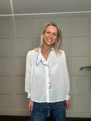 Montfleur Blouse with Embroidered Edging - Blue, Red