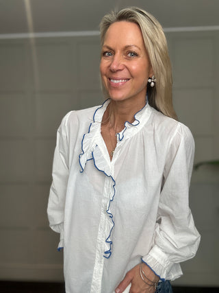 Montfleur Blouse with Embroidered Edging - Blue, Red