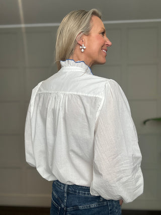 Montfleur Blouse with Embroidered Edging - Blue, Red