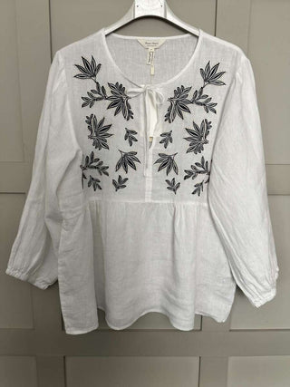 Gwendina Long Sleeve Linen Blouse by Part Two - Sky Blue and White