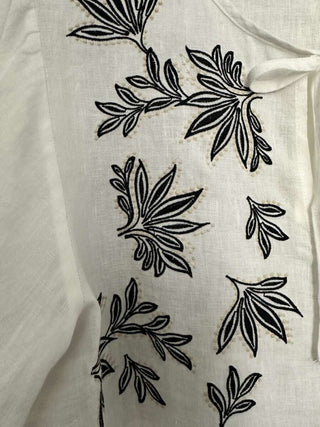 Gwendina Long Sleeve Linen Blouse by Part Two - Sky Blue and White
