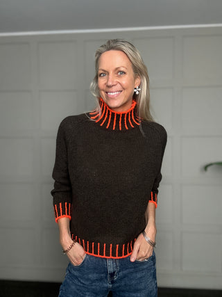 Una Turtle Neck with Contrasting Blanket Stitch Jumper, Best Seller - 20 Colours