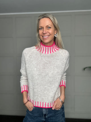 Una Turtle Neck with Contrasting Blanket Stitch Jumper, Best Seller - 20 Colours