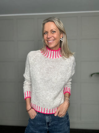Una Turtle Neck with Contrasting Blanket Stitch Jumper, Best Seller - 20 Colours