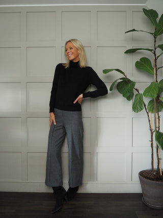 Mae Cashmere Polo Neck Jumper, with Ribbing Detail by Part Two - Black, Grey