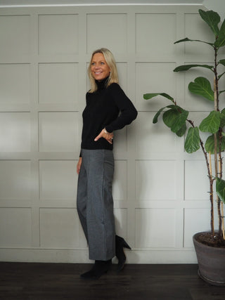 Mae Cashmere Polo Neck Jumper, with Ribbing Detail by Part Two - Black, Grey