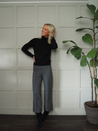 Mae Cashmere Polo Neck Jumper, with Ribbing Detail by Part Two - Black, Grey