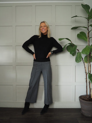 Mae Cashmere Polo Neck Jumper, with Ribbing Detail by Part Two - Black, Grey