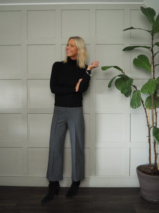 Mae Cashmere Polo Neck Jumper, with Ribbing Detail by Part Two - Black, Grey