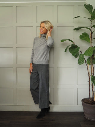 Mae Cashmere Polo Neck Jumper, with Ribbing Detail by Part Two - Black, Grey