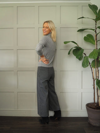 Mae Cashmere Polo Neck Jumper, with Ribbing Detail by Part Two - Black, Grey