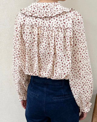 Molton Floral Blouse with Scalloped Peter Pan Collar - Ecru/Burgundy
