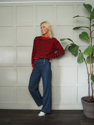 Maria Striped Wool Jumper by Part Two - Red/Navy Blue and Stone/Navy Blue