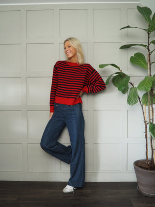Maria Striped Wool Jumper by Part Two - Red/Navy Blue and Stone/Navy Blue