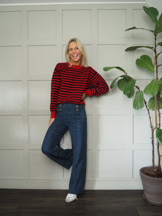 Maria Striped Wool Jumper by Part Two - Red/Navy Blue and Stone/Navy Blue