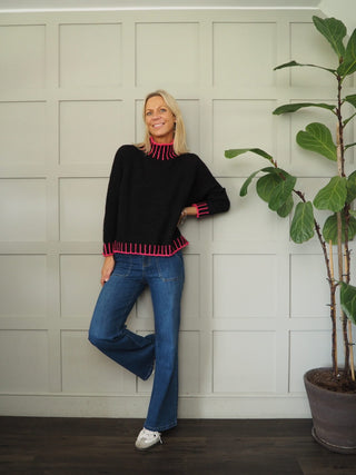 Una Turtle Neck with Contrasting Blanket Stitch Jumper, Best Seller - 17 Colours