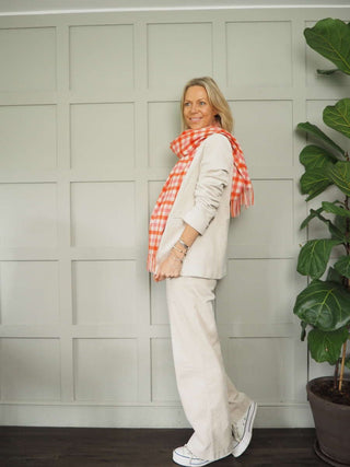 Kita Checked Wool Scarf by Part Two - Black and Coral