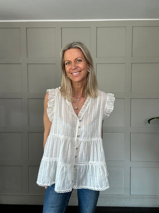 Exmouth Short Sleeve Stripe Blouse -  Blue, Mocha, Pink, Yellow