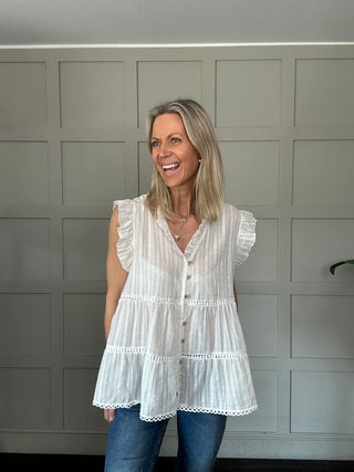 Exmouth Short Sleeve Stripe Blouse -  Blue, Mocha, Pink, Yellow