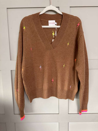 Lightening Bolt Cashmere Jumper by Brodie - Camel and Grey
