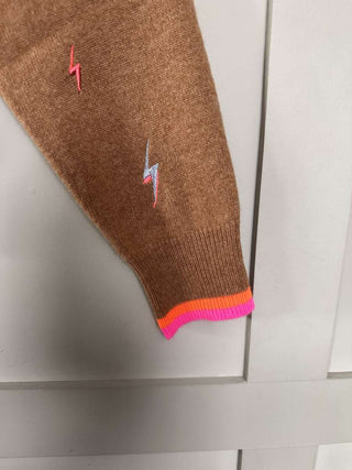 Lightening Bolt Cashmere Jumper by Brodie - Camel and Grey