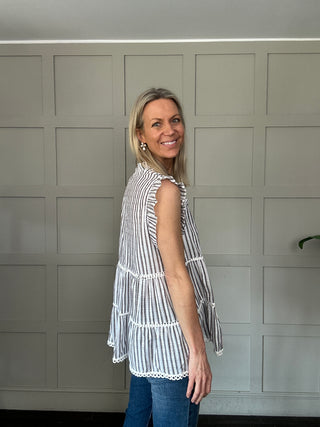 Exmouth Short Sleeve Stripe Blouse -  Blue, Mocha, Pink, Yellow