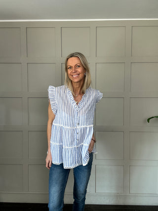 Exmouth Short Sleeve Stripe Blouse -  Blue, Mocha, Pink, Yellow