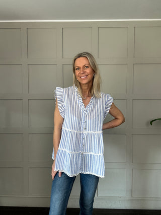 Exmouth Short Sleeve Stripe Blouse -  Blue, Mocha, Pink, Yellow
