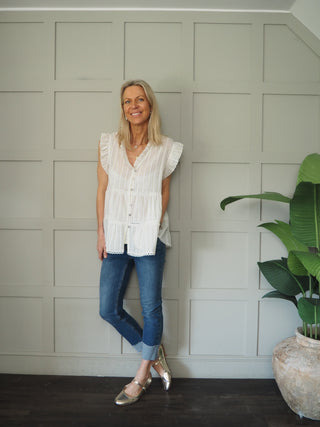 Exmouth Short Sleeve Stripe Blouse -  Blue, Mocha, Pink, Yellow