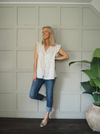 Exmouth Short Sleeve Stripe Blouse -  Blue, Mocha, Pink, Yellow