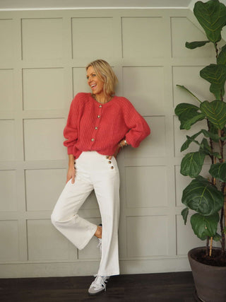 Sailor Wide Leg Cotton Denim Jeans - Ecru