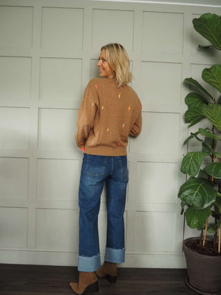 Lightening Bolt Cashmere Jumper by Brodie - Camel and Grey